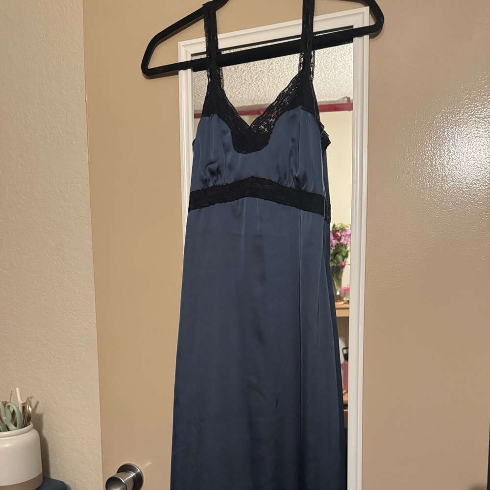 LoveShackFancy Navy Lace Trim Midi Dress